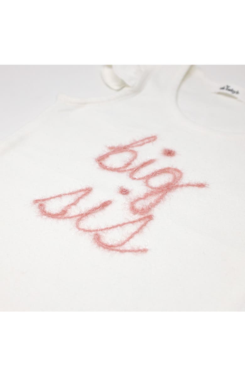 oh baby! "big sis" Pink Embroidered Cotton Baby Rib Flutter Sleeve Tank, Alternate, color, Cream