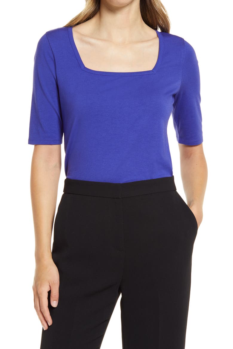 Square Neck Knit Top, Main, color, BLUE SPECTRUM