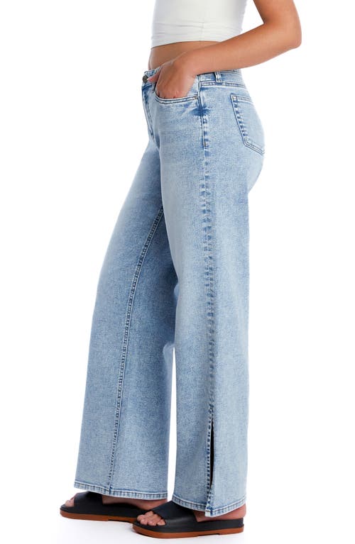 Hint Of Blu Clever Side Slit High Waist Wide Leg Jeans In Authentic Blue