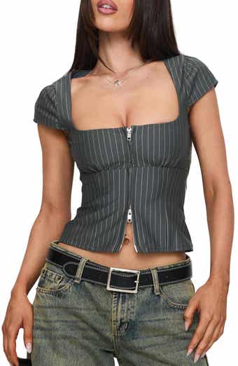 Princess Polly Santa Cruz Pinstripe Fitted Top