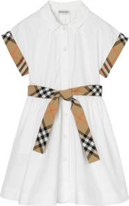 Burberry Check Trim Cotton Shirt Dress
