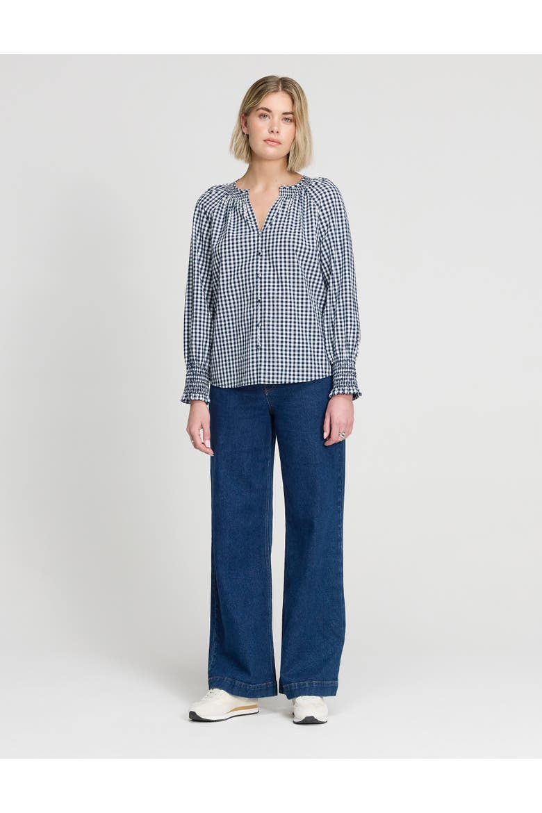 Sandy Cotton Gingham Long Sleeve Blouse, Alternate, color, Navy Gingham