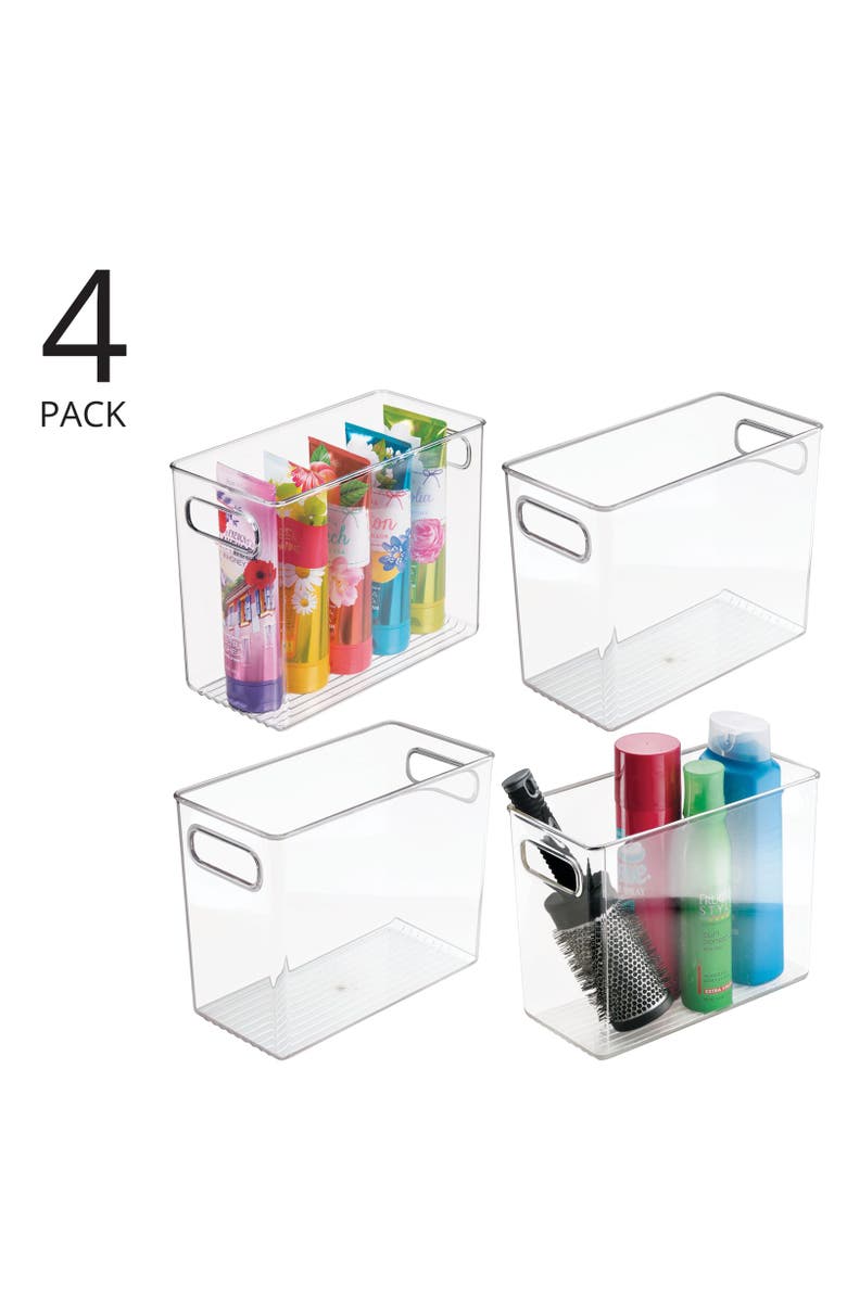 mDesign Tall Plastic Bathroom Organizer Bin with Built-In Handles, 4 Pack, Clear, Alternate, color, 