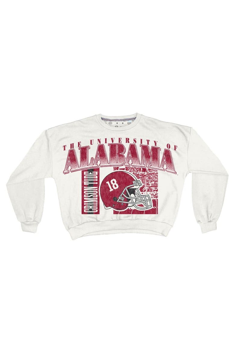 Women's Pressbox White Alabama Crimson Tide Oversized Janice Retro Waist-Length Sweatshirt, Alternate, color, White