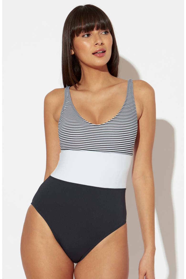 Inside the Lines One-Piece Swimsuit, Alternate, color, BLACK