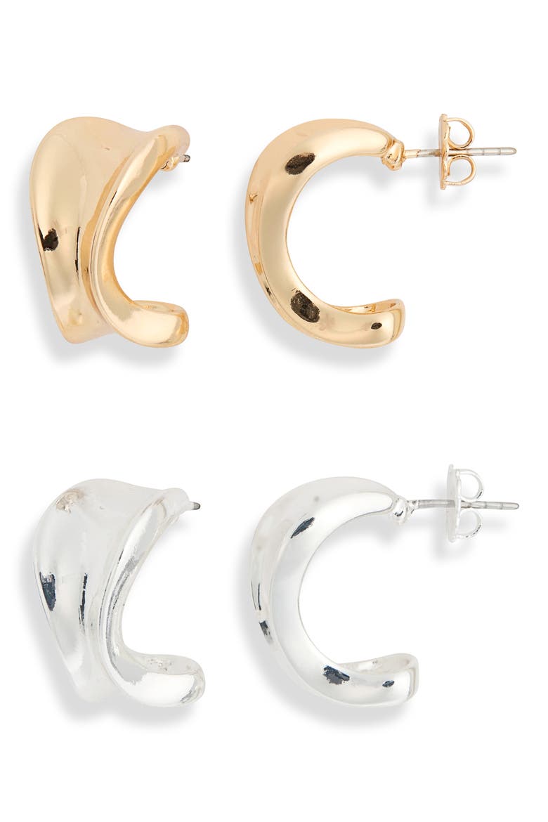 2-Pack Geometric Hoop Earrings, Main, color, GOLD- SILVER