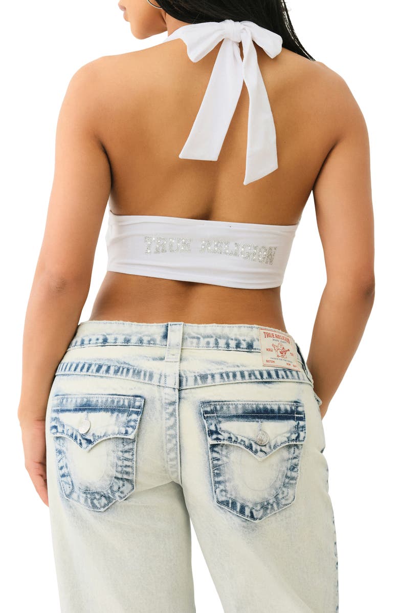 True Religion Crop Stretch Cotton Halter Top, Alternate, color, 