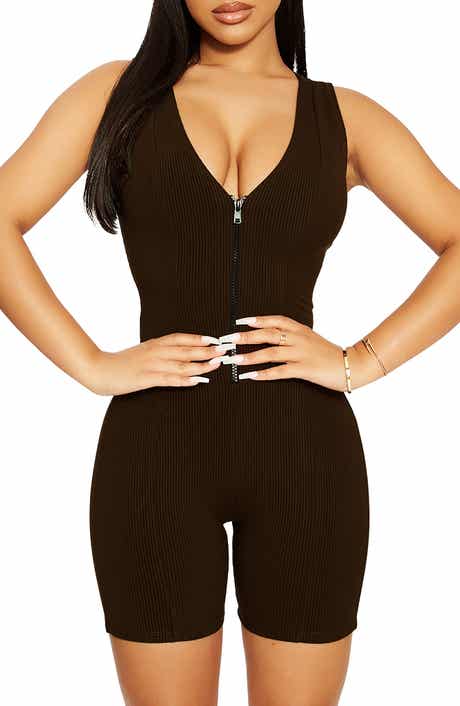 Naked Wardrobe Zip Snatched V-Neck Romper