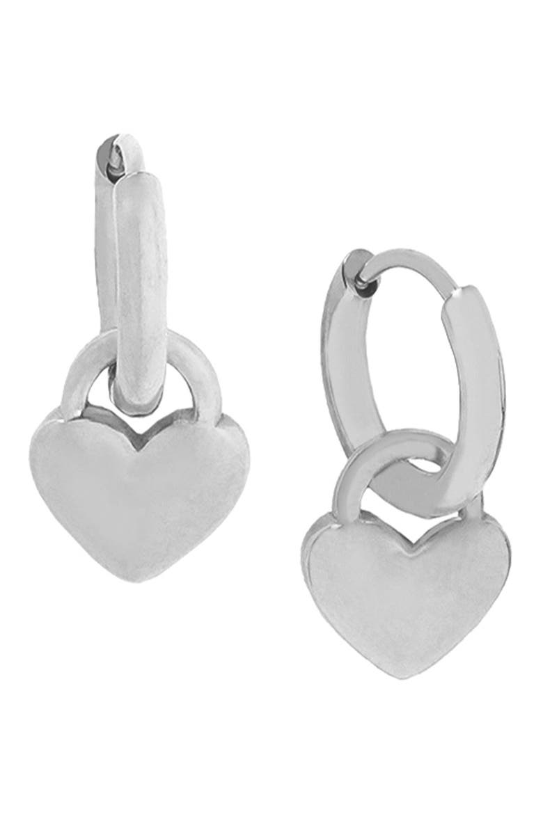 Hara Heart Charm Huggie Earrings, Main, color, SILVER