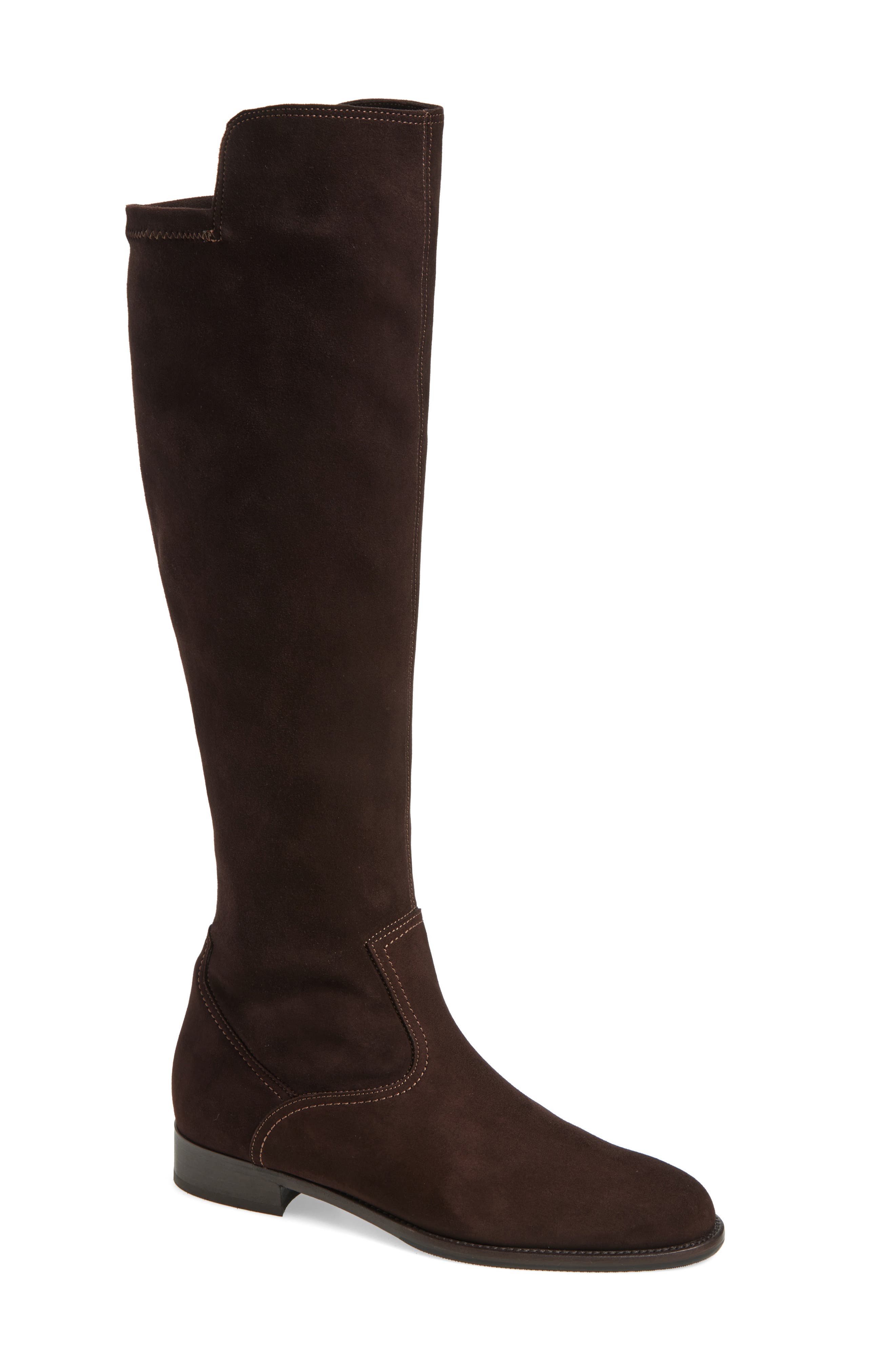 ANN MASHBURN Pull-On Knee High Boot in Chocolate Suede 