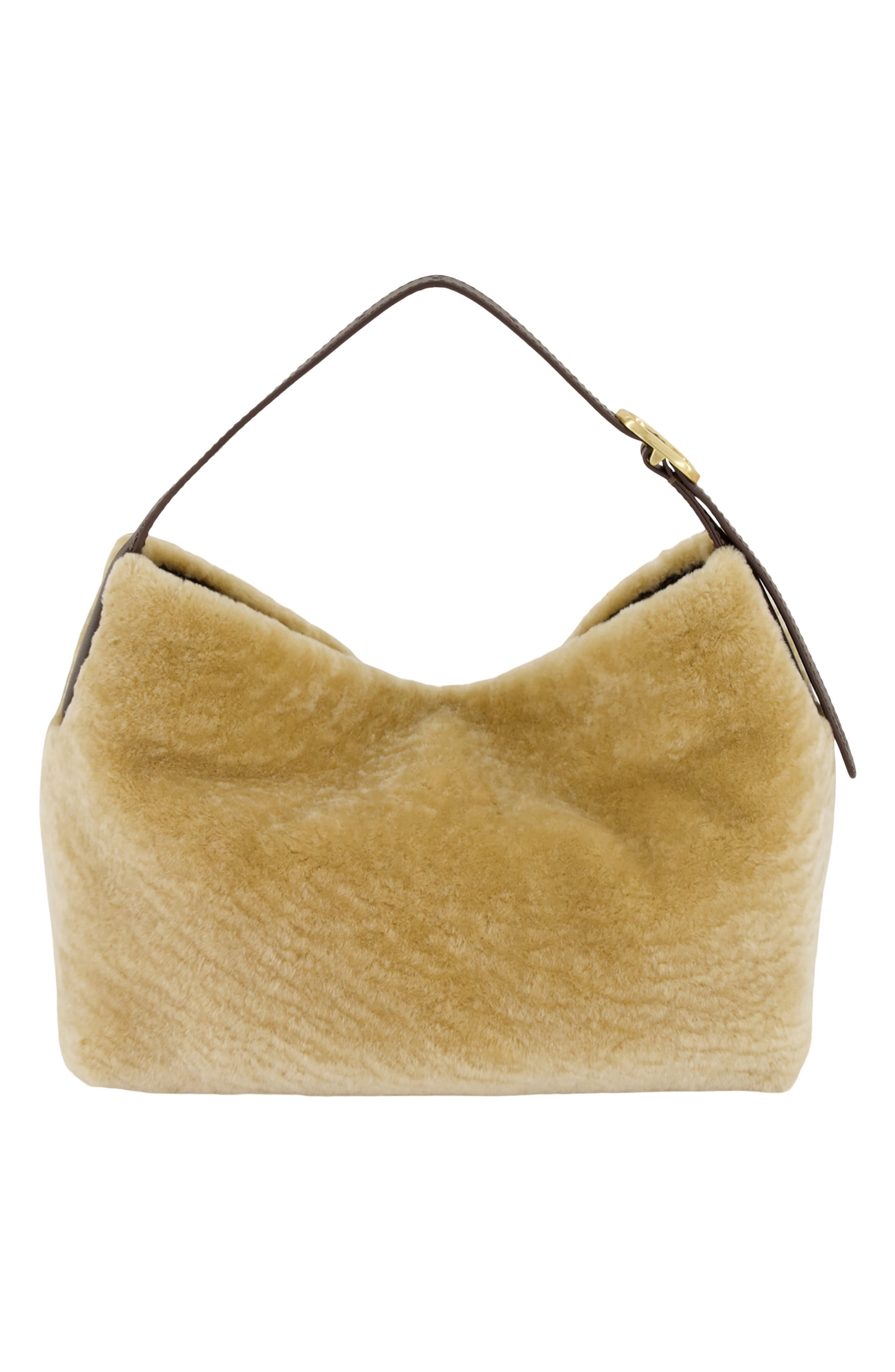 Vivian Small Genuine Shearling Hobo Bag, Alternate, color, CREAM