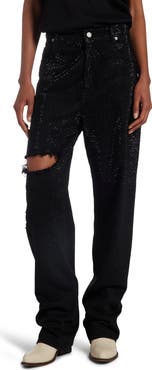 Golden Goose Crystal Embellished Ripped Straight Leg Jeans