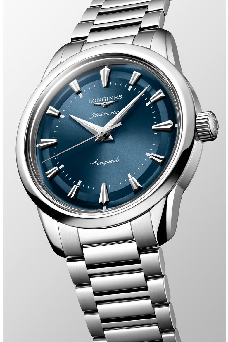Conquest Heritage Automatic Bracelet Watch, 38mm, Alternate, color, BLUE