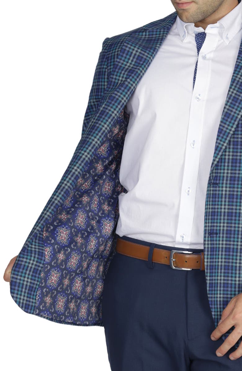 TailorByrd Multi Plaid Cotton Sportcoat, Alternate, color, Teal