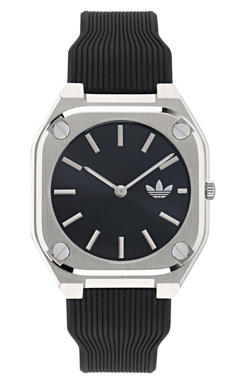 Adidas Originals Adidas City Tech Thin Silicone Strap Watch, 39mm In Black