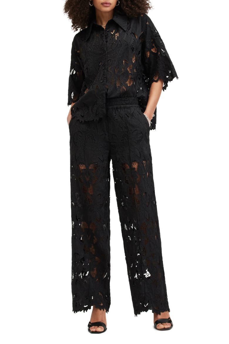 Charli Embroidered Wide Leg Pants, Alternate, color, BLACK