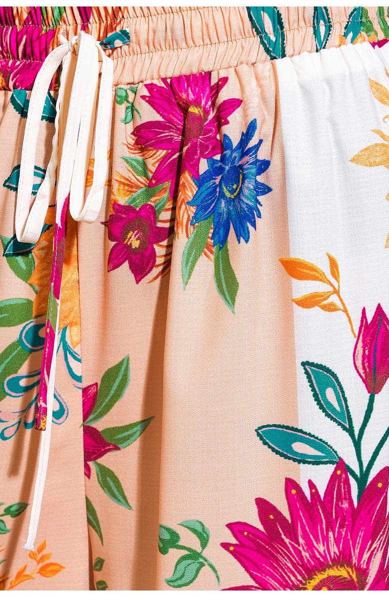 FLYING TOMATO Floral Wide Leg Drawstring Pants, Alternate, color, Ivory Taupe