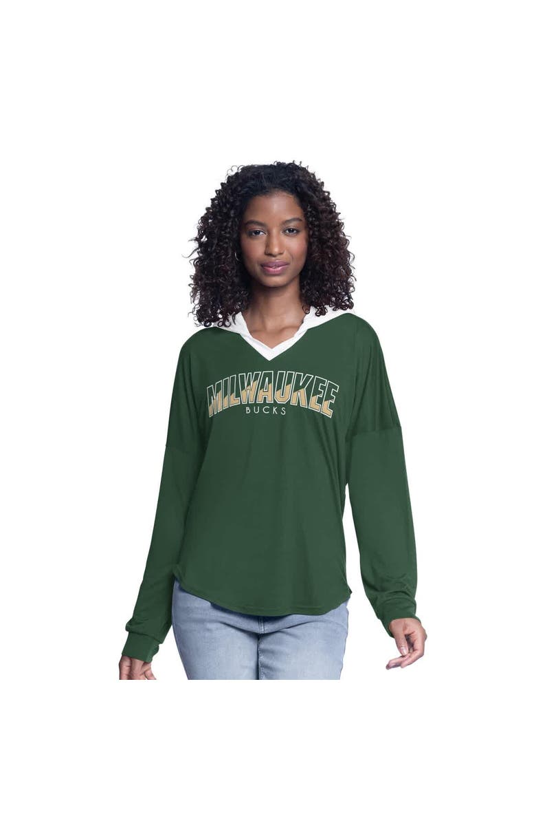 G-III 4HER BY CARL BANKS Women's G-III 4Her by Carl Banks Hunter Green Milwaukee Bucks Bench Player Oversized Long Sleeve Hooded Top, Main, color, Hunter Green