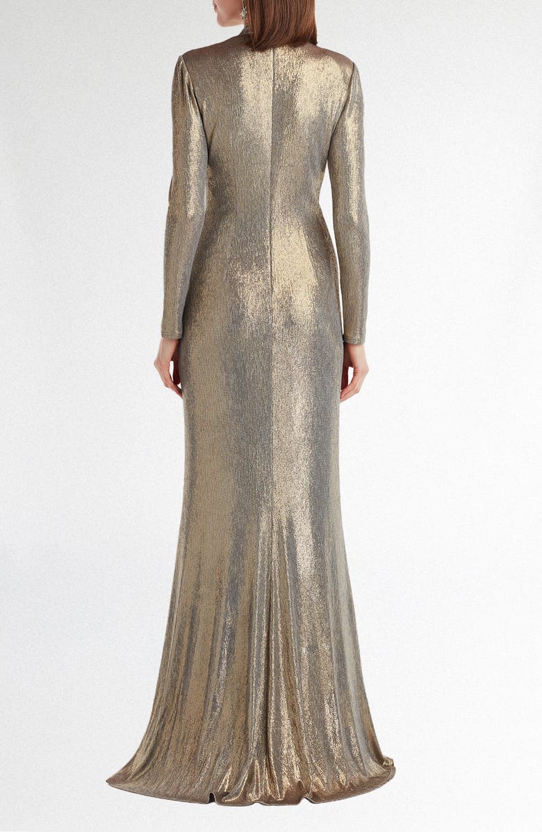 Tadashi Shoji Metallic Long Sleeve Liquid Jersey Gown, Alternate, color, Smoke Pearl
