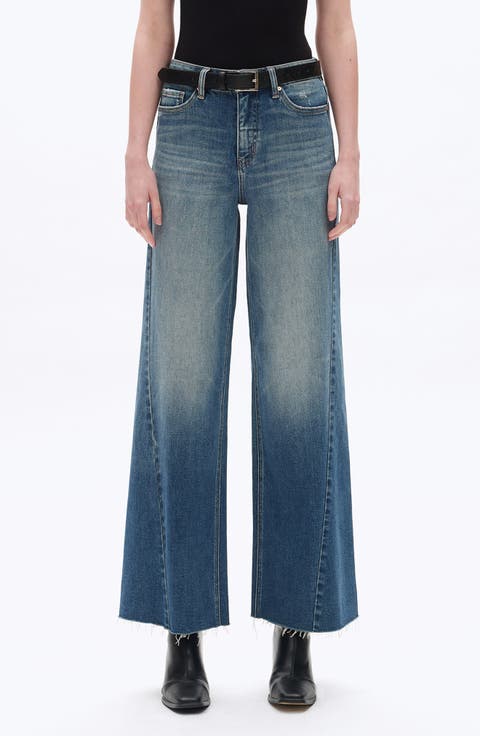 High Waist Raw Hem Wide Leg Jeans