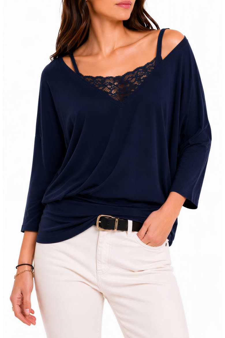 Lace Inset Tunic, Main, color, NAVY