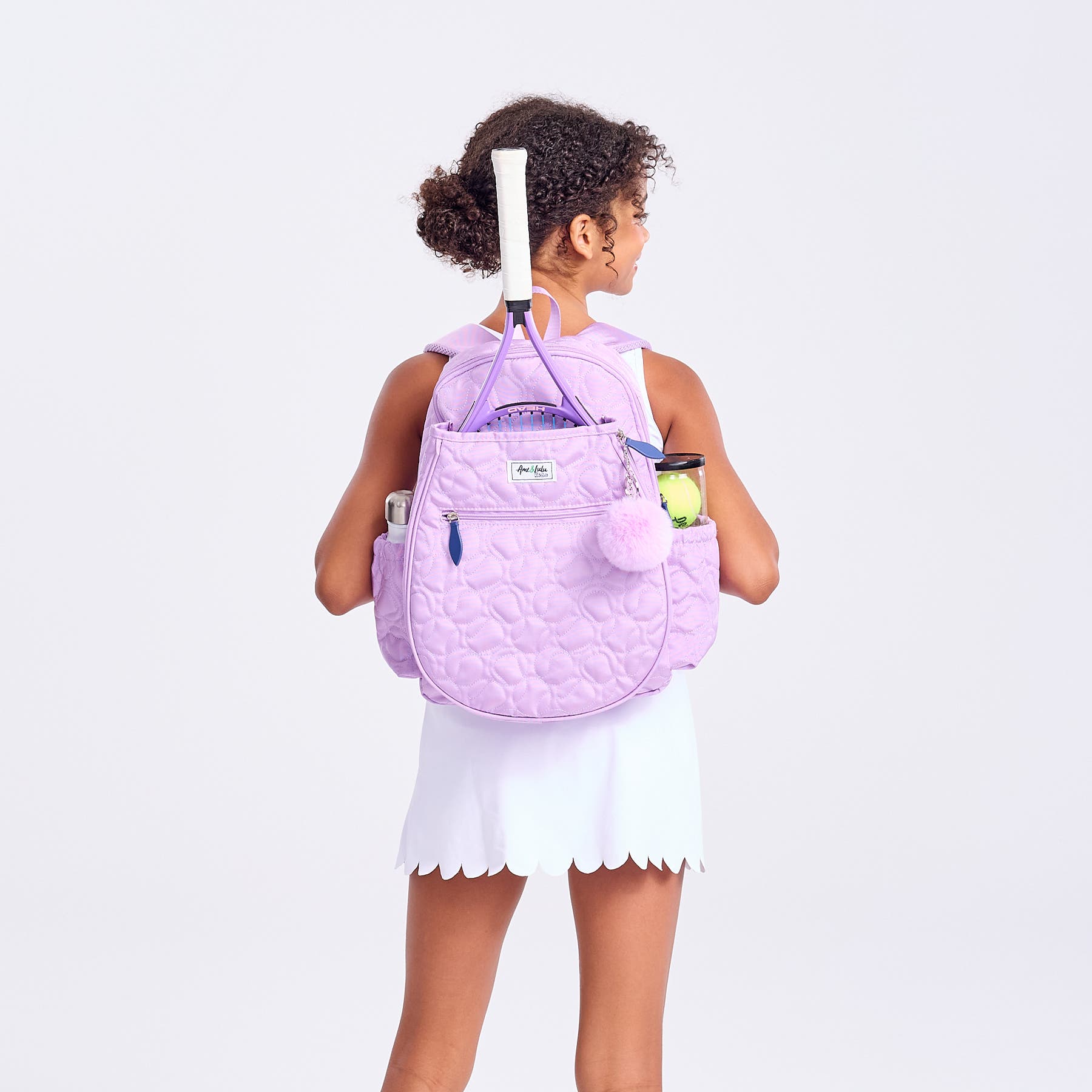 Big Love Tennis backpack, Alternate, color, Quilted Lavender Tennis Balls