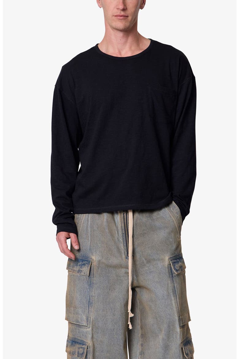 Slouchy Long Sleeve Pocket T-Shirt, Alternate, color, BLACK