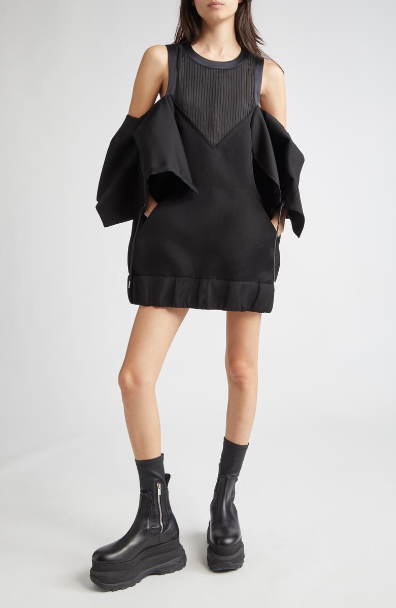 Sacai Silk & Cotton Double Face Layered Dress, Main, color, 