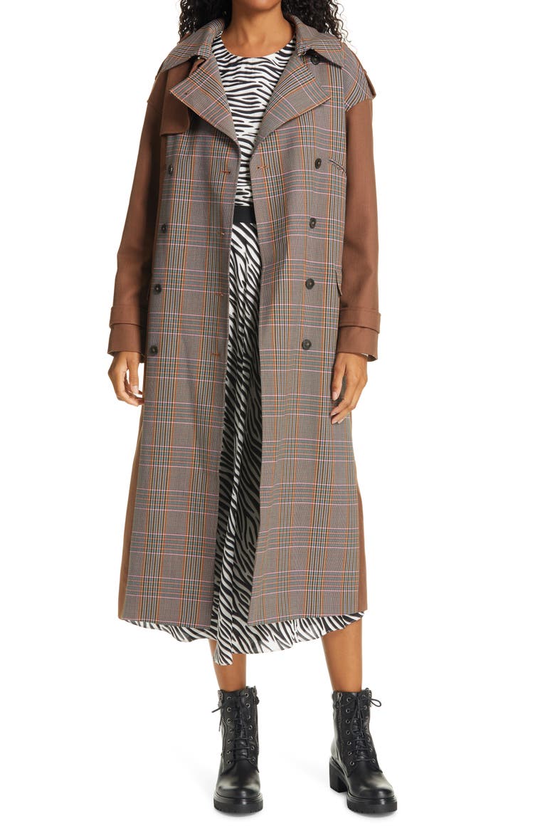 Rina Double Breasted Trench Coat, Main, color, PINK CHECKS