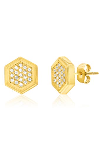 Blackjack Pavé Cubic Zirconia Hexagon Stud Earrings