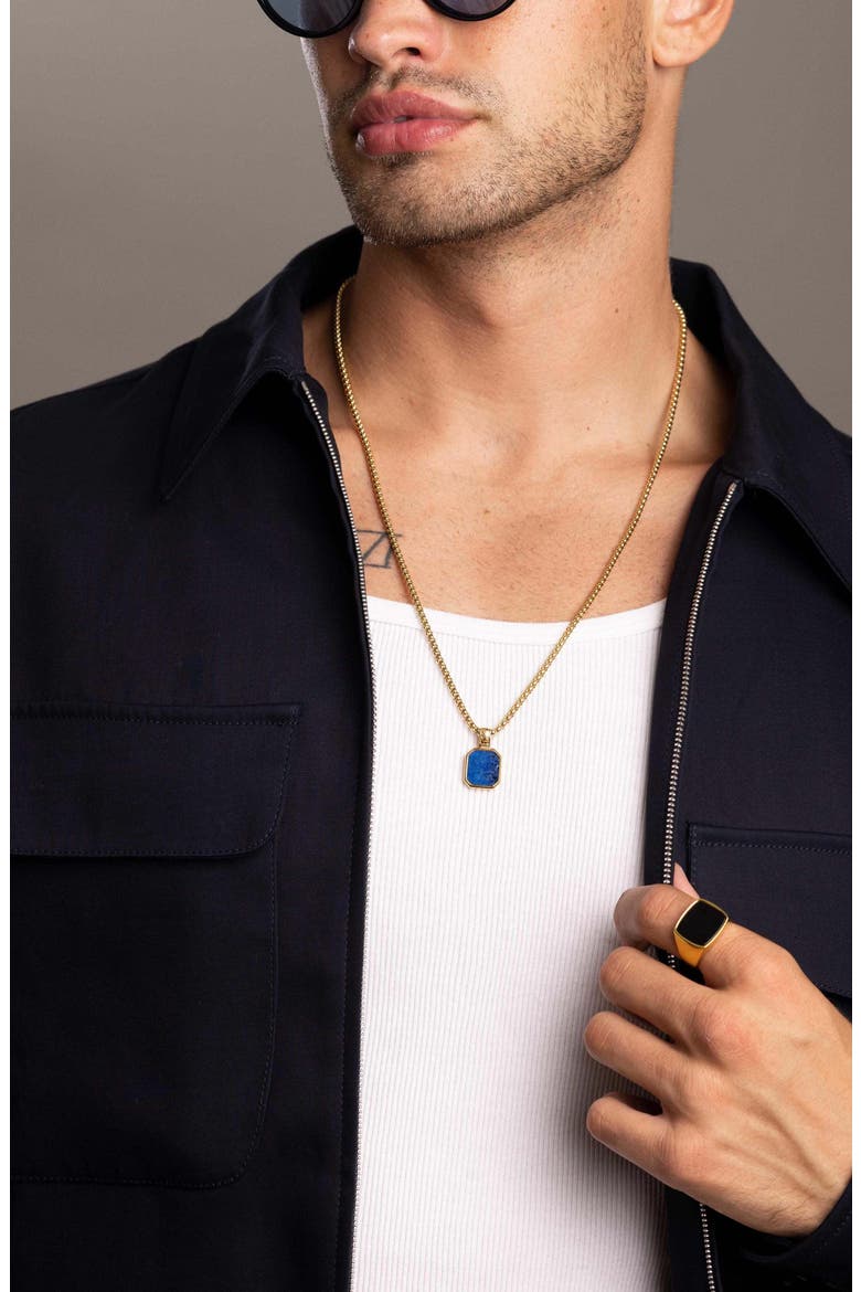 Square Lapis Pendant Necklace, Alternate, color, Blue Lapis / Gold