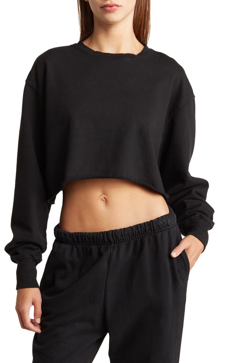 Good American Cropped & Cool Cotton Fleece Sweatshirt, Main, color, 