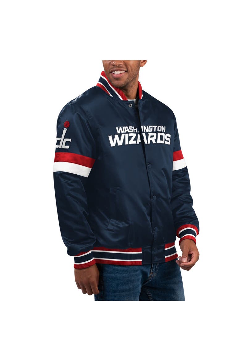 Men's Starter Navy Washington Wizards Home Game Satin Full-Snap Varsity Jacket, Main, color, Navy