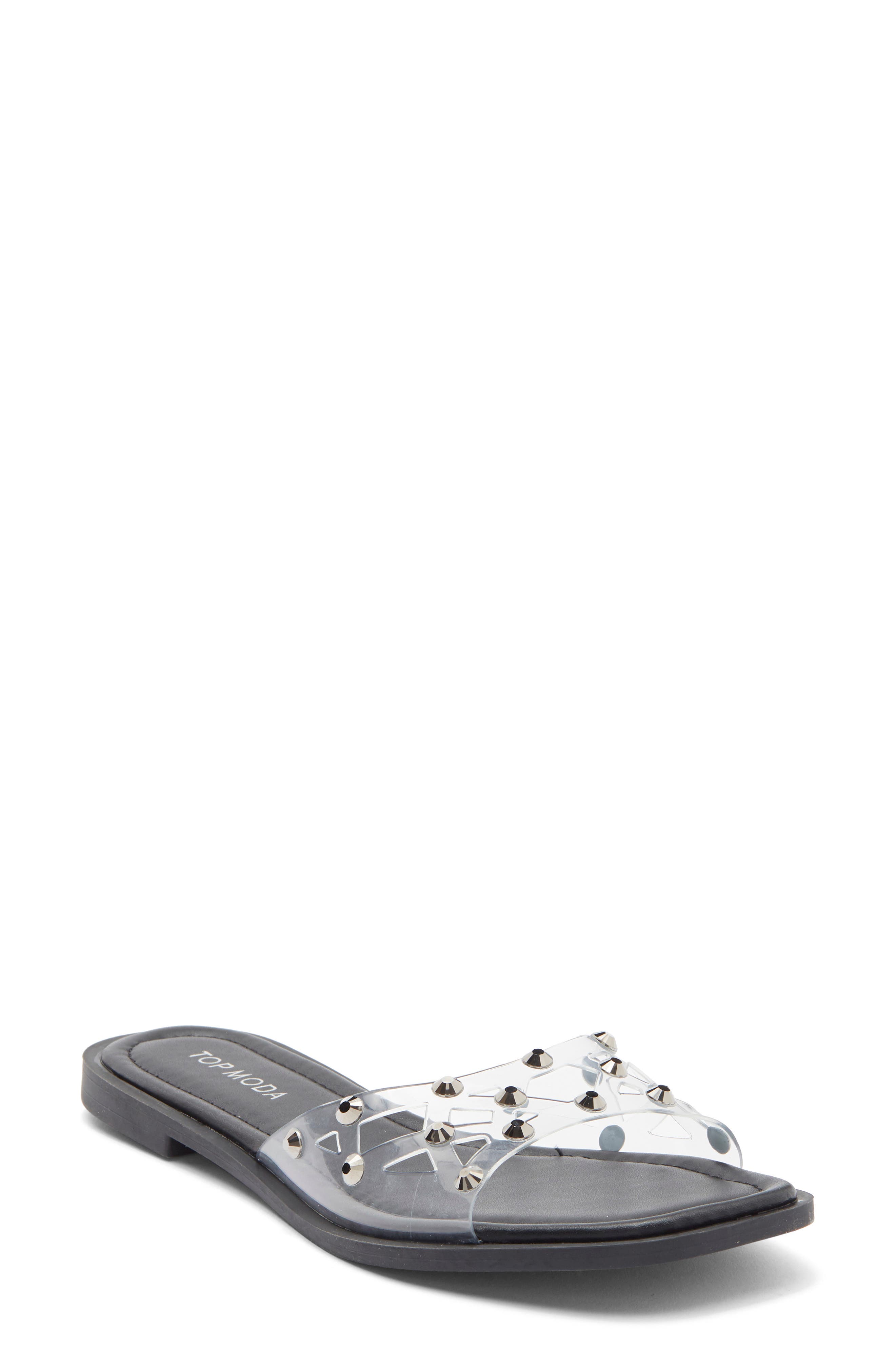 TOP MODA Zita Rhinestone Strap Slide Sandal