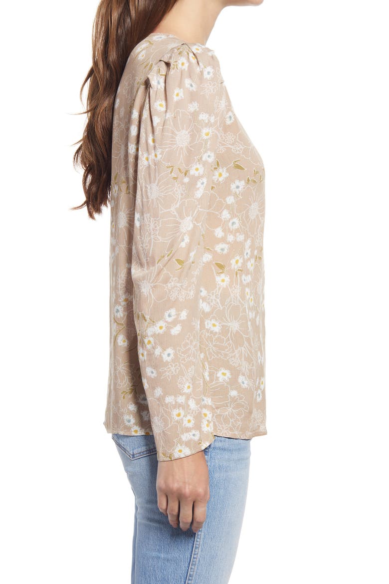 Floral Pleated Sleeve Top, Alternate, color, STONE SKETCHD FLORAL