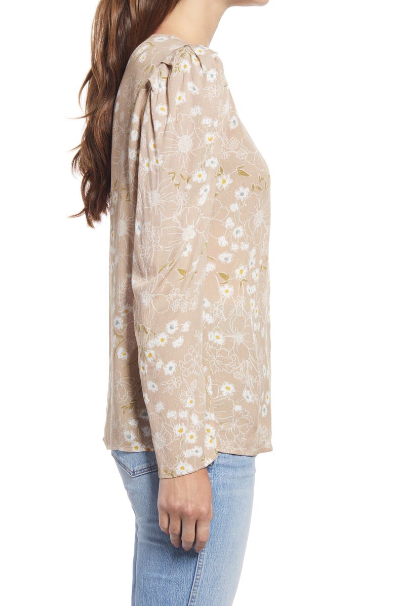 GIBSONLOOK Floral Pleated Sleeve Top, Alternate, color, Stone Sketchd Floral