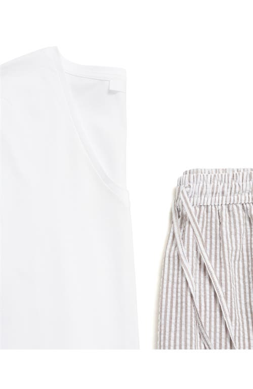 Mango Stripe Cotton Seersucker Pajamas In Medium Brown