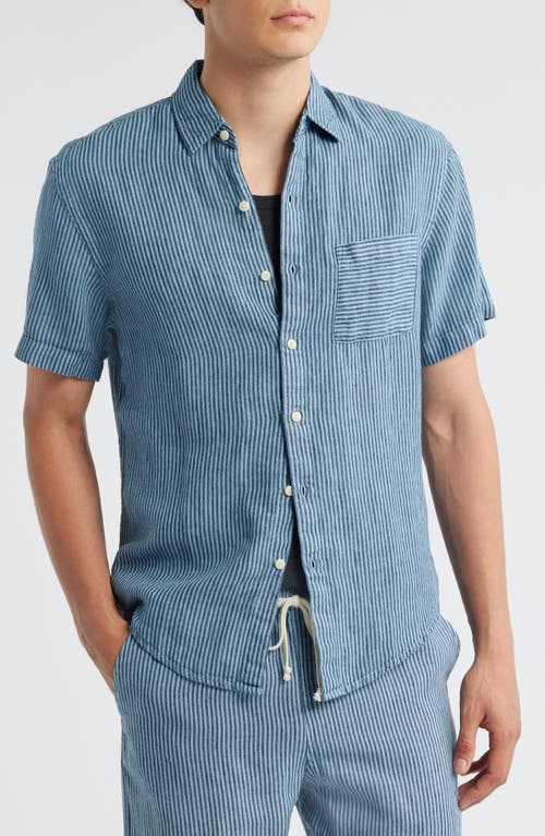 Alex Crane  Ola Linen Short Sleeve Button-up Shirt In Blue