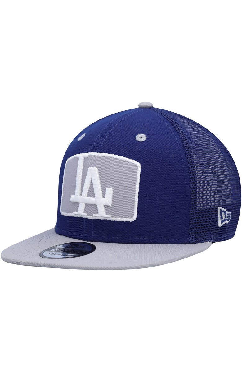 New Era Men's New Era Royal/Gray Los Angeles Dodgers Logo Zoom Trucker 9FIFTY Snapback Hat, Main, color, 