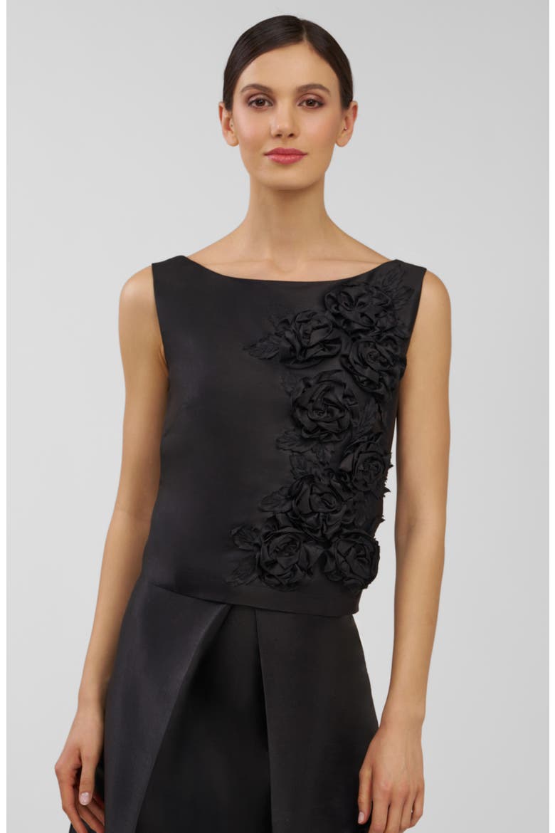 Anita Floral Appliqué Sleeveless Top, Alternate, color, BLACK