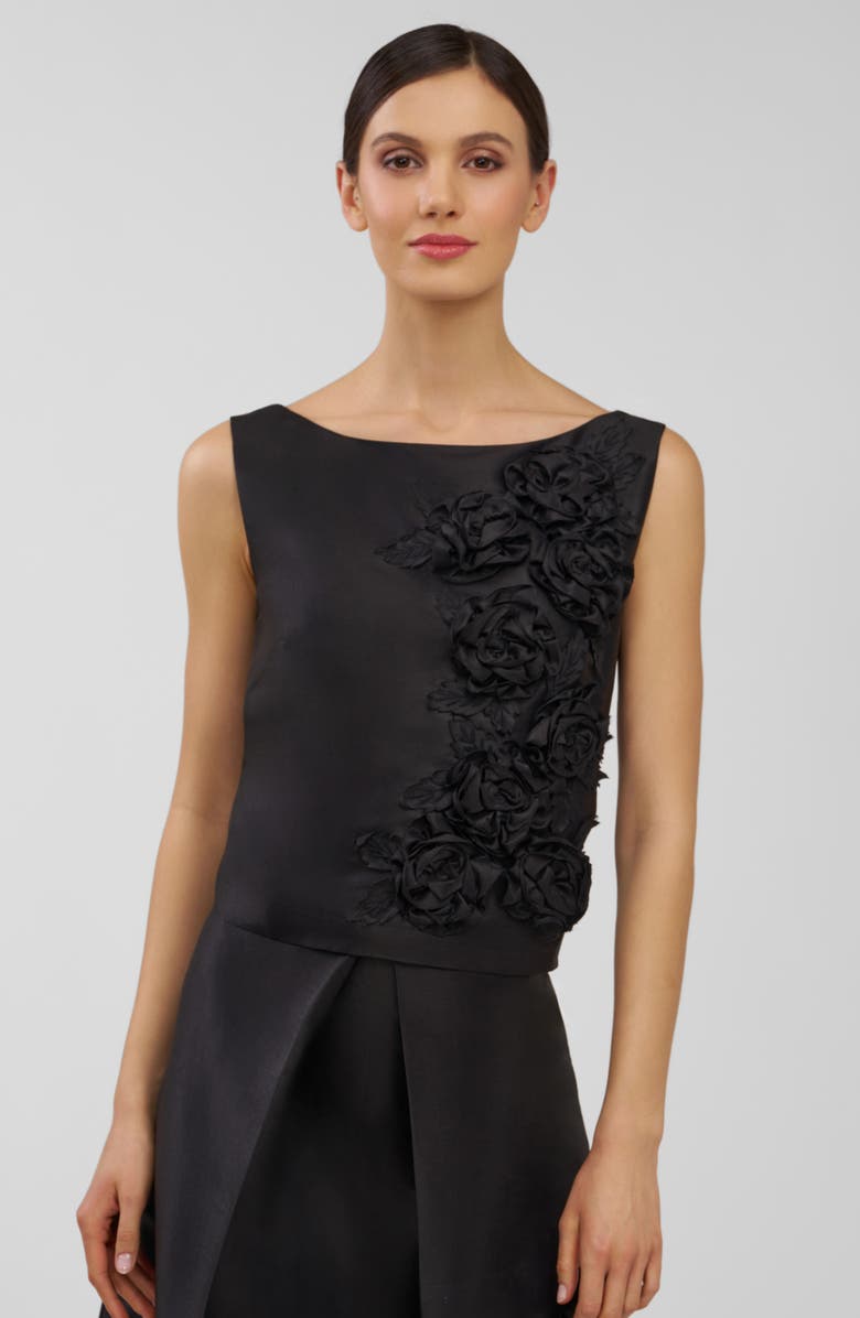 Kay Unger Anita Floral Appliqué Sleeveless Top, Alternate, color, Black