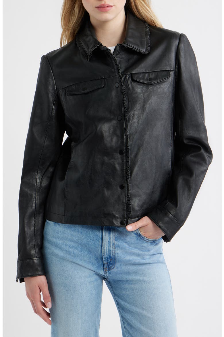 Limma Ruffle Leather Jacket, Alternate, color, BLACK