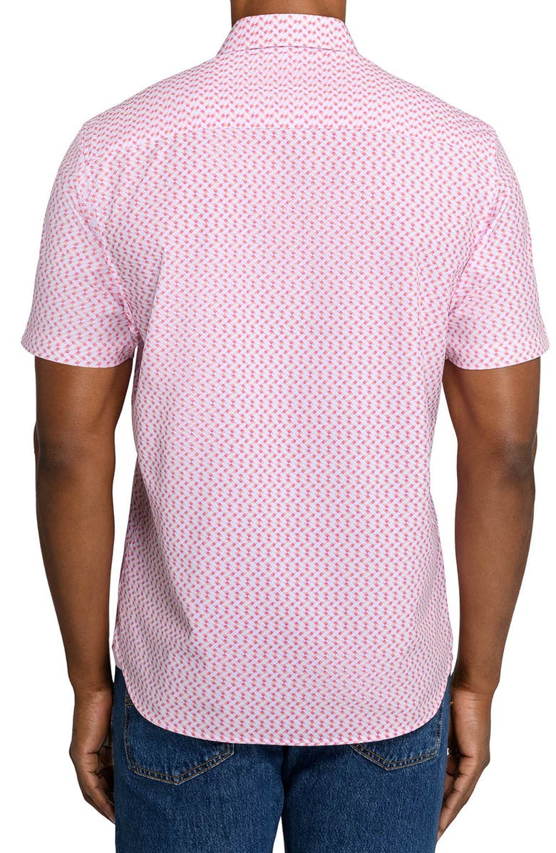 CONSTRUCT Slim Fit Zig Zag Woven Short Sleeve Basic Shirt, Alternate, color, White/Pink