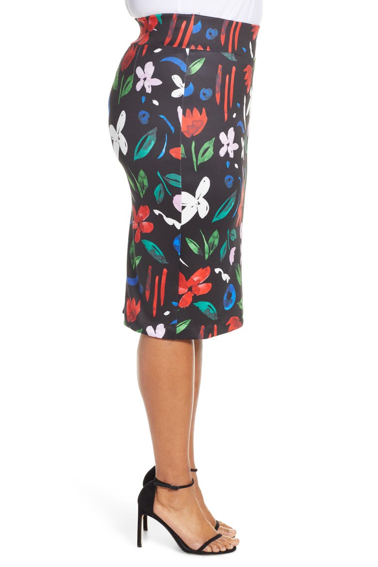 Floral Neoprene Pencil Skirt, Alternate, color, BRIGHT ON CUE