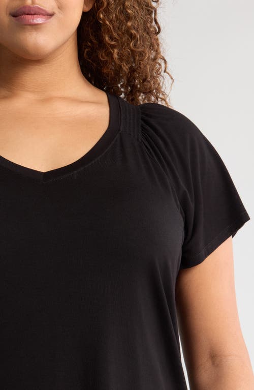 Liverpool Los Angeles V-neck Flutter Sleeve Jersey Top In Black