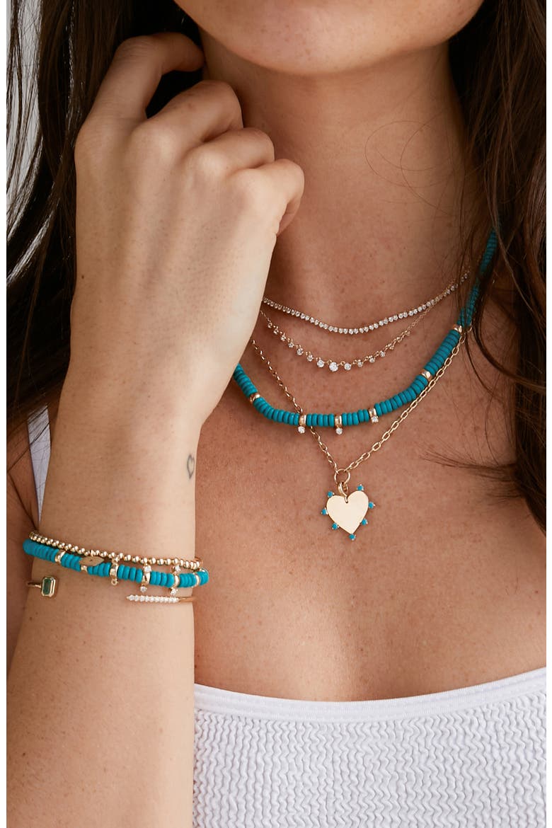Turquoise & Rondelle Gold Bead Necklace with Diamonds, Alternate, color, YELLOW GOLD