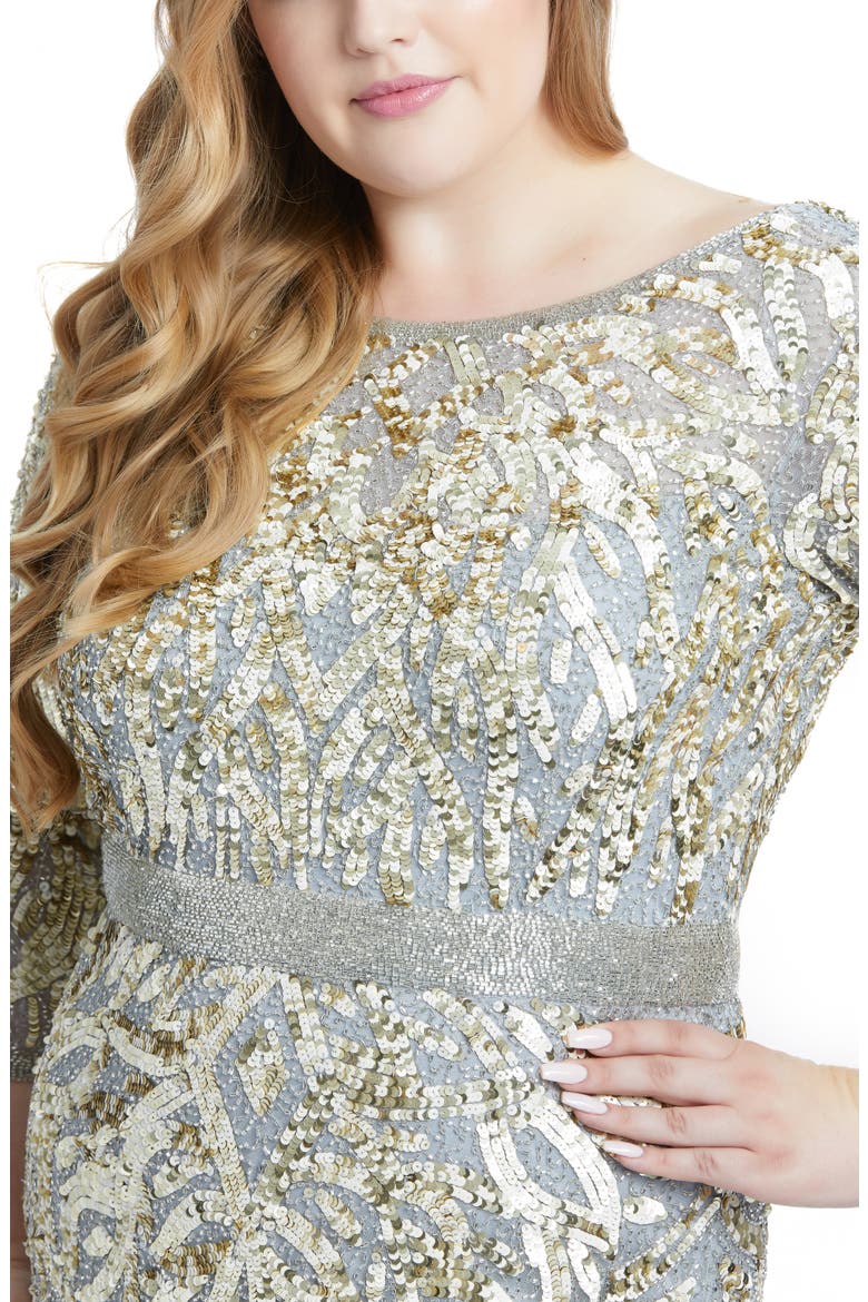 Beaded Evening Dress, Alternate, color, PLATINUM
