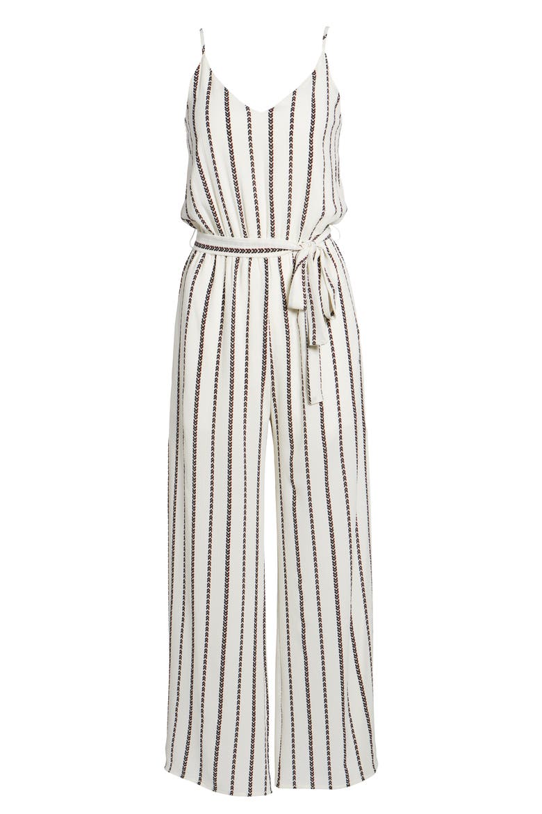 Tie Waist Jumpsuit, Alternate, color, IVORY/ BLACK