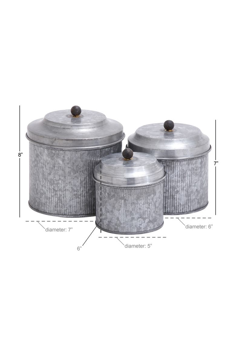 Farmhouse Set of 3 Metal Canisters, Alternate, color, SILVER