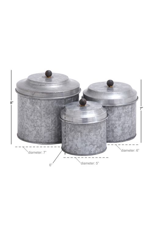 Uma Farmhouse Set Of 3 Metal Canisters In Gray
